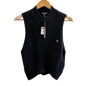 NWT Express Cable Knit Sleeveless Mock Neck Sweater Black